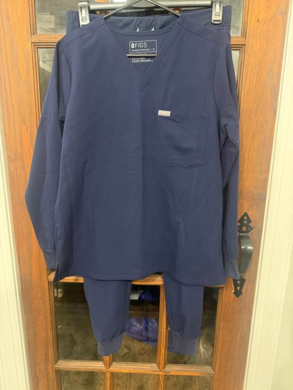 Womens Figs Technical Collection Navy Blue Scrubs Set Long Sleeve Top Joggers M